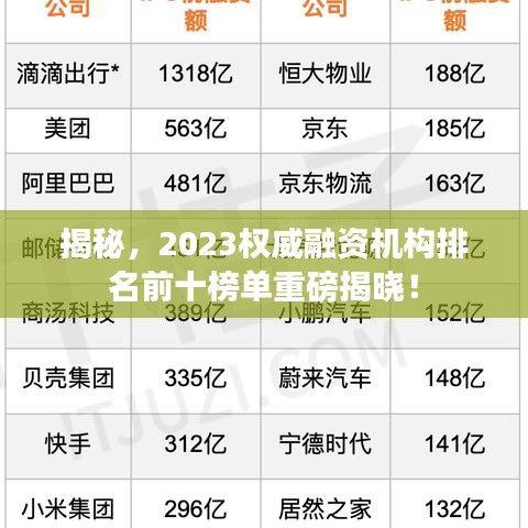 揭秘，2023权威融资机构排名前十榜单重磅揭晓！