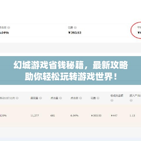 幻城游戏省钱秘籍，最新攻略助你轻松玩转游戏世界！